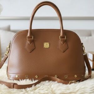 MCM Ella Boston Bag Cognac Visetos Monogram Satchel Crossbody